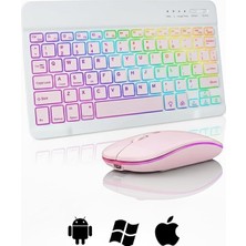Rgb Tablet ve Telefonlar Için Bluetooth Klavye ve Mouse Set - AL7815 Pembe