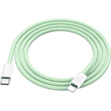 Type-C To Lightning Renkli Örgülü Hızlı Şarj ve Veri Aktarım Kablosu 1 Metre - FC929 (Yeşil)