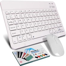 Bluetooth Ios Ipad Android Windows Uyumlu Klavye Mouse Seti - Sessiz - Şarjlı - Combo - Ultra Ince - Türkçe - Kablosuz Beyaz