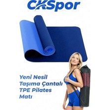 mm Tpe Kaymaz Pilates Yoga Matı, 180X60 Cm, Taşıma Çantalı, Mavi