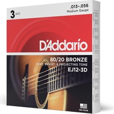 Stahlsaiten Westerngitarre | Höchste Qualıtät Der Belıebtesten Saıtenmarke Weltweıt | EJ12-3D | 80/20 Bronze | Medium (13-56) | 3er-Pack