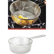 Çelik Kalay Kaplı Fritöz Kızartma Sepeti Saplı Kızartma Teli 24 cm Pratik Cips Kevgiri