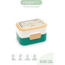 ml 2 Kat Paslanmaz Çelik Lunch Box Yeni Nesil Sefer Tası Çatal & Kaşık FF6750-540