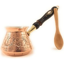 Serisi (Küçük-9 Oz) - En Kalın Katı Oyulmuş Bakır Türk Yunan Arapça Kahve Tenceresi, Ocak Üstü Kahve Makinesi, Jazzve, Cezve Ibrik, Briki, Ahşap Saplı Café Turco