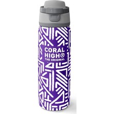 High 800 ml Kız Çocuk Mor Beyaz Geometrik Şekiller Pipetli ve Direkt Içim Çelik Termos/matara - 38543
