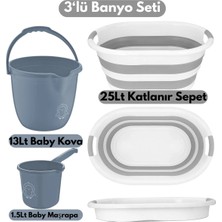 Marvielle 3’lü Bebek Banyo Seti - Bebek Yıkama Sepet- Su Kovası - Maşrapa Renkli Bebe - Bebek Banyo Aksesuarı