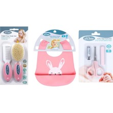 Marvielle Bakım Seti (Silikon Önlük+Doğal Fırça Tarak+Makas Seti+Banyo Derecesi) - Bebek Banyo Aksesuarı