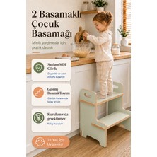 Marvielle 2 Basamaklı Ahşap Bebek Çocuk Basamağı – Güvenli, Sağlam ve Vidasız Kurulum - Bebek Banyo Aksesuarı