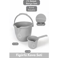 Marvielle Çocuklar Için 2'li Banyo Seti- Kulplu Kova & Oluklu Maşrapa - Bebek Banyo Aksesuarı