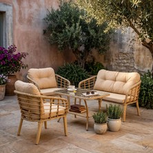 Tu Tienda Kartepe Alüminyum 2 1 1 Rattan Bahçe Balkon Takımı,Bambu Rattan/Bej Kumaş