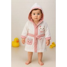 Marvielle - Gril Bear - Organic / Pamuk / Yumuşak / Havlu Kumaş Bebek Bornozu 0-3 Yaş - Bebek Banyo Aksesuarı