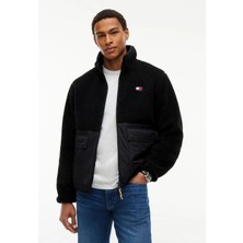 Tommy Jeans Siyah Erkek Dik Yaka Relaxed Logo Baskılı Sweatmont DM0DM23227BDS Tjm Essentıal Mıx Te