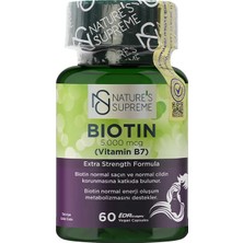 Nature's Supreme Biotin Takviye Edici Gıda - Saç ve Cilt Sağlığını Destekleyen 5000 Mcg, 60 Kapsül, Unisex