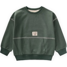 Cigit Karyoka Detaylı Oversize Sweatshirt 2-8 Yaş Haki Yeşil