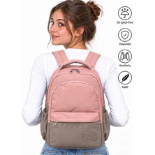 Bevitton Su Geçirmez Kumaş Okul Çantası Unisex Okul Sırt Çantası 2200 Pudra-Vizon