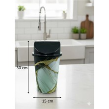 Marvielle 5 Litre Click Kapaklı 30X15 cm Gold Mermer Görünümlü Lüks Desen - Çöp Kovası