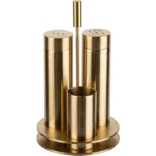 Zerr Üçlü Paslanmaz Tuzluk Biberlik Takımı, Gold Renk (ZM-2011 Gold)