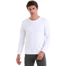Hatemoğlu Beyaz Regular Fit Düz Pamuklu Bisiklet Yaka Sweatshirt