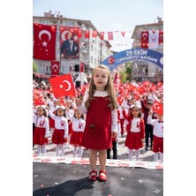 Nehirim Kids Kız Çocuk Kiraz Detaylı Kadife Jile Fisto Yakalı Uzun Kollu Badili Ikili Takım Mevsimlik ve Kışlık Kırmızı Salopet Elbise (2-3-4-5 Yaş)