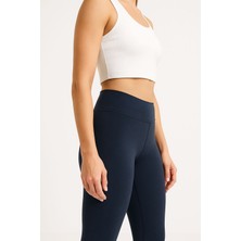 Lacivert Yüksek Bel Toparlayıcı Kadın Tayt Yüksek Kalite Spor Günlük Kullanım Yoga Tayt