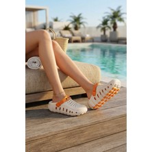 Ekru Turuncu Günlük Sahil Havuz Plaj Terliği Unisex Terlik & Sandalet