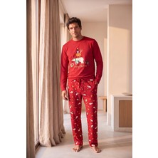 Bony Socks Erkek Dear Santa Geyik Desenli Pijama Takımı Kırmızı