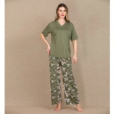 Amora Secret  Şık Tasarım Çiçek Desenli Yeşil Kısa Kol Viskon Pijama Takımı