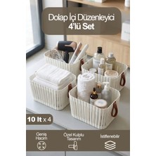 Ironika 4'lü Deri Kulplu Dikdörtgen Banyo Mutfak Düzenleyici Çok Amaçlı Düzenleyici Beyaz
