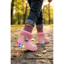 Mix Giftz Pembe Işıklı Kışlık Içi Kürklü Çocuk Çizme Soğuğa Dayanıklı Su Geçirmez Rahat Kız Çocuk Bot