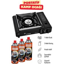 Nublado (4'lü Set) Portatif Taşınabilir Kamp Ocağı Tek Gözlü 3 Adet Kartuş Gezi Piknik Yemek Pişirme Ocağı (Siyah)