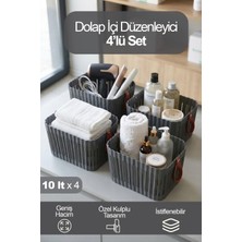 Ironika 4'lü Deri Kulplu Dikdörtgen Banyo Mutfak Düzenleyici Çok Amaçlı Düzenleyici Antrasit