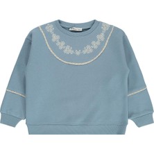 Civil Girls Çiçek Nakışlı 6-9 Yaş Sweatshirt - Mavi
