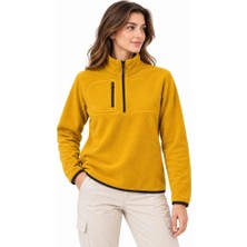 Zamerya Kadın Polar Dik Yaka Yarım Fermuarlı Fermuarlı Göğüs Cepli Regular Fit Kışlık Sweatshirt - Hardal Sarısı