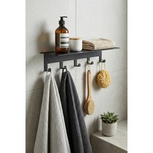 Marvielle Siyah Kancalı Banyo Rafı, Havluluk ve Duvar Düzenleyici - Banyo Düzenleyici