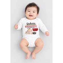 BEBEKİZ %100 Pamuklu Babaanne Temalı Bebek Body Uzun Kollu Baskılı Zıbın Badi Unisex Beyaz