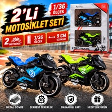 2'li Metal Gövdeli Yarış Motosikleti Seti 1:36 Ölçek 9 cm Çek-Bırak Model Oyuncak Motor