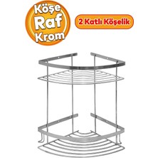 Marvielle Krom 2 Katlı Banyo Köşe Raf Şampuan Askı Kese Sabun - Banyo Düzenleyici