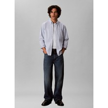 Calvin Klein Jeans Mavi Erkek Classic Fit Çizgili Gömlek LV04RH100GCHI Ls Strıpe Oxford Cla