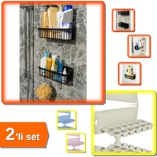 Marvielle 2 Adet Yapışkanlı Plastik Askılı Mutfak Banyo Rafı + Kapaklı Buz Kalıbı - Banyo Düzenleyici