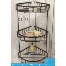 Marvielle Prinç Mat Siyah Banyo Köşe Rafı Şampuanlık Üç Katlı - Banyo Düzenleyici