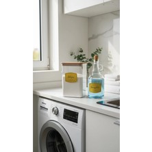 Marvielle Ahşap Kapaklı Deterjan Kavanozu 2000ML Cam Yumuşatıcı Şişesi 1000 ml - Banyo Düzenleyici