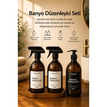 Marvielle Seti Ahşap Stantlı Makyaj Temizleyici Şişesi - Banyo Düzenleyici
