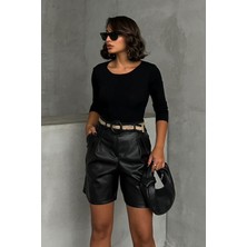 Very Moda Kemerli Deri Şort | F1497