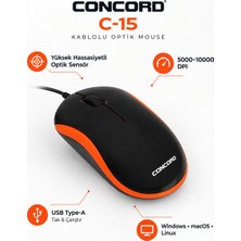 Concord C-15 Wired Standard Luxe Mouse – 5000-10000 Dpı Ayarlanabilir Optik Kablolu Oyuncu ve Tasarım Faresi
