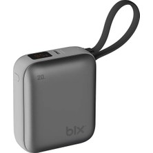 Bix PB119 10000MAH Pd 20W Cep Boyu Kompakt Tasarımlı Dijital Göstergeli Mini Powerbank Gri