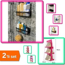 Marvielle 2 Adet Yapışkanlı Plastik Düzenleyici Raf Askılı 6 Gözlü Pembe - Banyo Düzenleyici