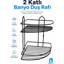 Marvielle 2 Katlı Siyah Banyo Duş Rafı Köşe Metal Şampuan Sabunluk - Banyo Düzenleyici