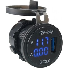 Maroces Dc 12V 24V 3.0 USB Araç Şarjı Şarj Söketi Voltaj Ölçer Ampermetre Voltmetre