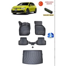 Ahlparts Volkswagen Golf 8 (Tsi) 2019 Sonrası  Uyumlu 3D Havuzlu Paspas ve Üst Bagaj Havuzu Seti Asma Koku ve Numaratör Hediyeli