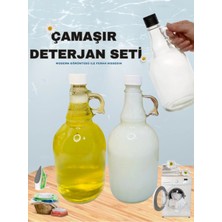 Marvielle 2'li Set Cam Sıvı Deterjan Kavanozu ve Yumuşatıcı Saklama Şişesi 1000 ml - Banyo Düzenleyici